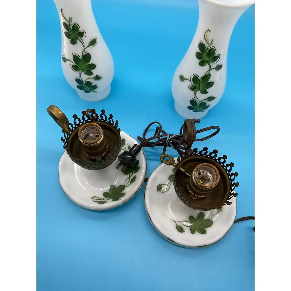 Pair Vintage Hand-Painted Glass Lamps 14
